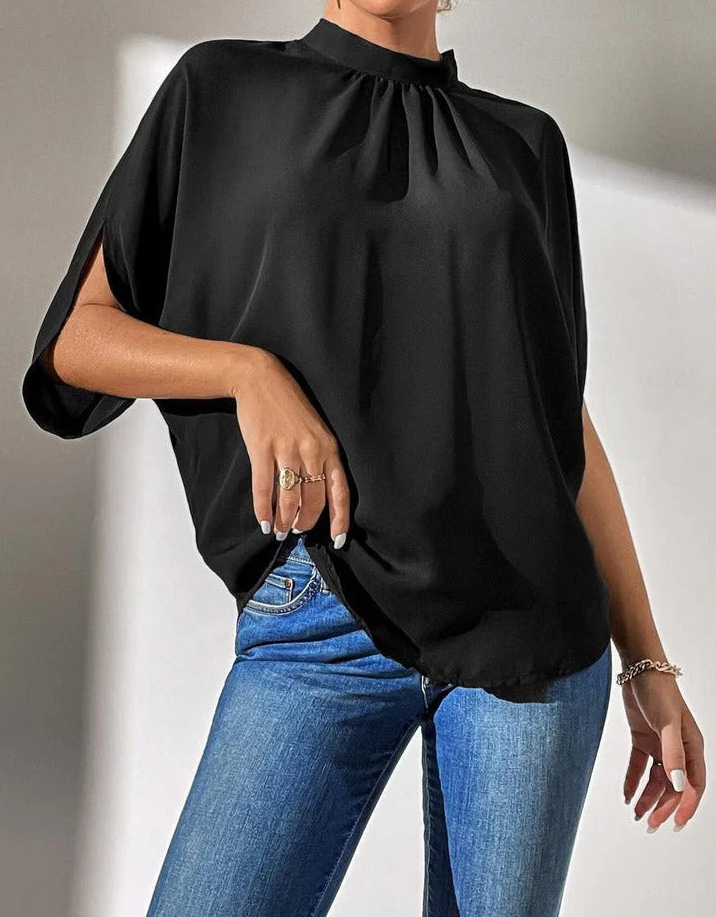 SpringStyle - zwarte effen kleur top met korte mouwen