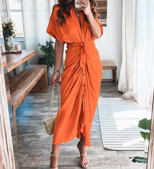 Ava – maxi-jurk met print, korte mouwen en strikknoop in de taille