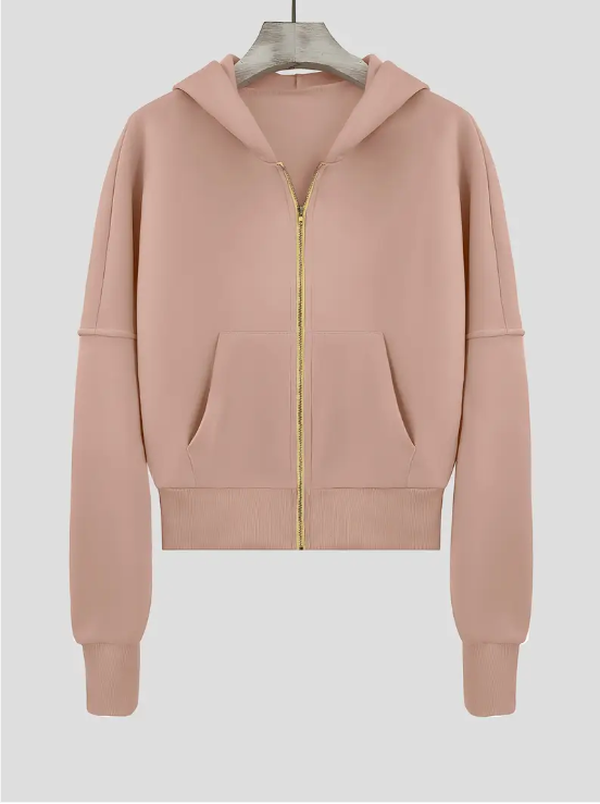 Scharlakenrode cropped katoenen hoodie met rits