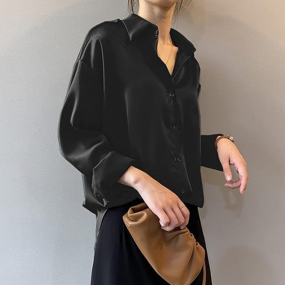 Airlea – elegante satijnen blouse met lange mouwen