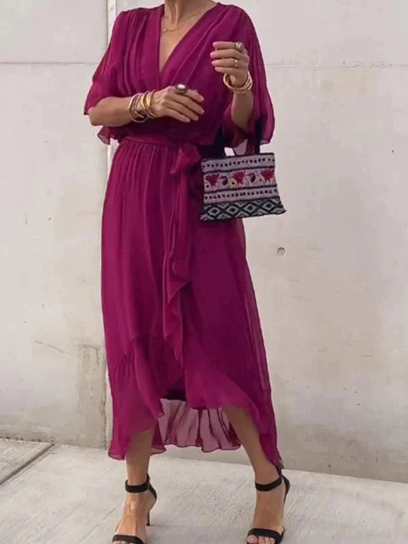 Sophie - groene chiffonjurk met v-hals