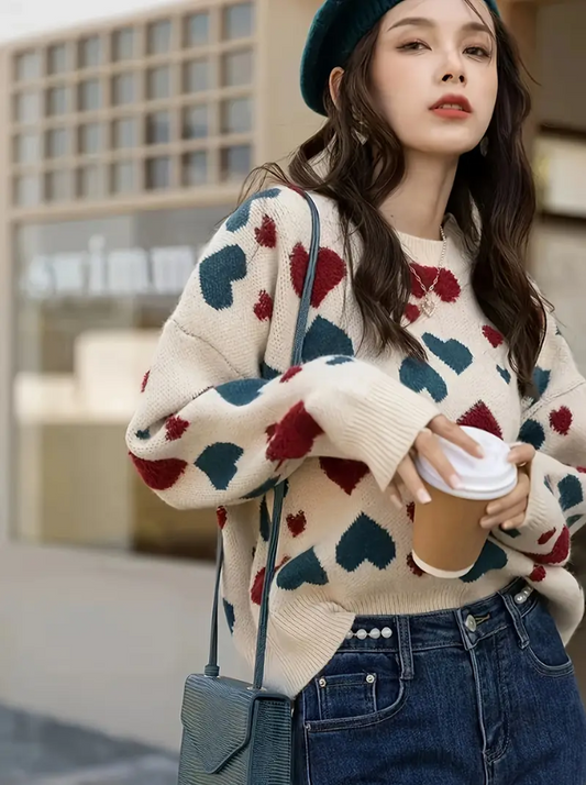 Vinny - wollen trui met hartjespatroon