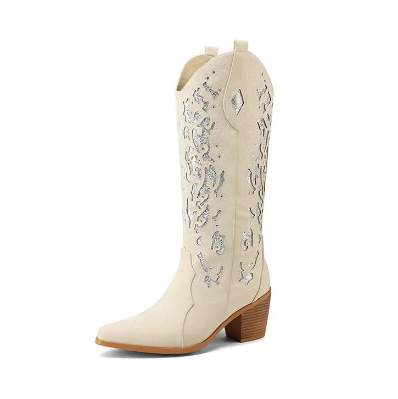 Celine | western cowboy enkellaarsjes met borduursel en hak