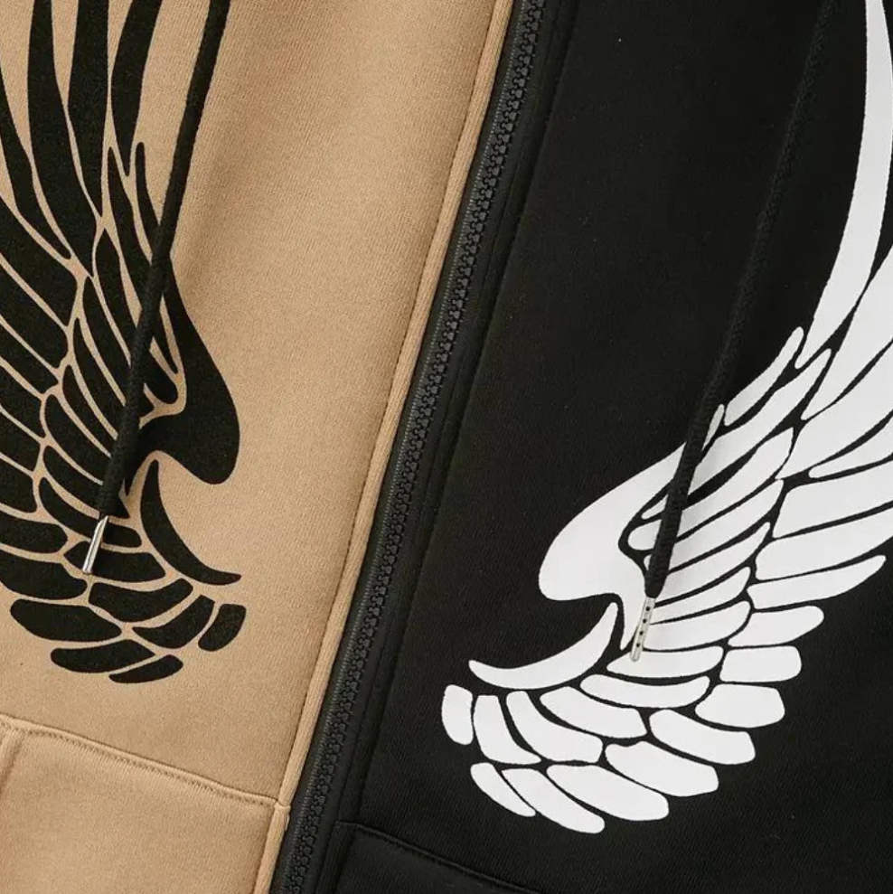 Ludek - herenhoodie met ritssluiting en vleugels