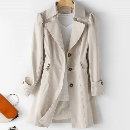 Klassieke slim-fit trenchcoat met knopen voor dames