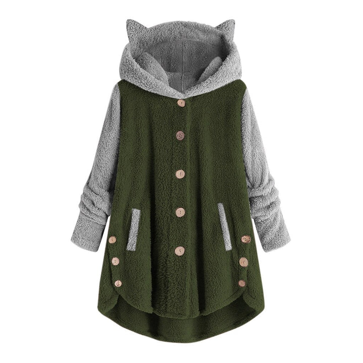 Nina - damesfleece sweatshirt met kattenoren en contrasterende mouwen