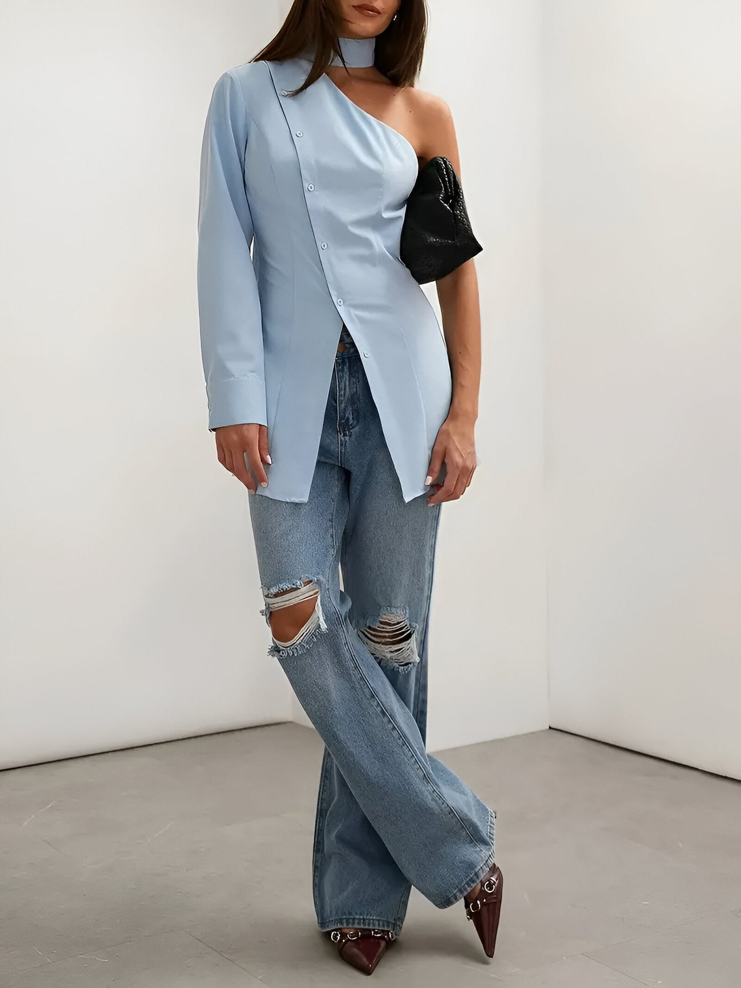 Mahenyld | elegant damesshirt met één schouder en lange mouwen