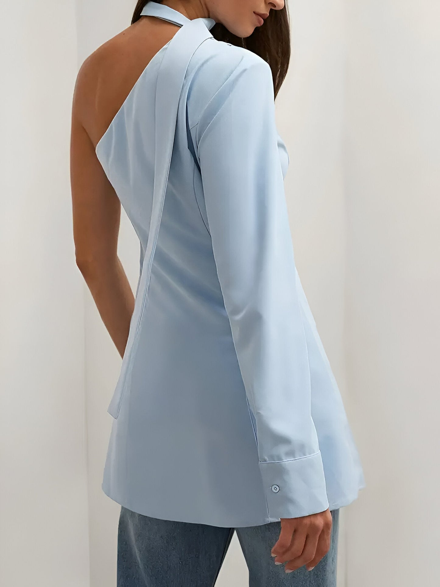 Mahenyld | elegant damesshirt met één schouder en lange mouwen