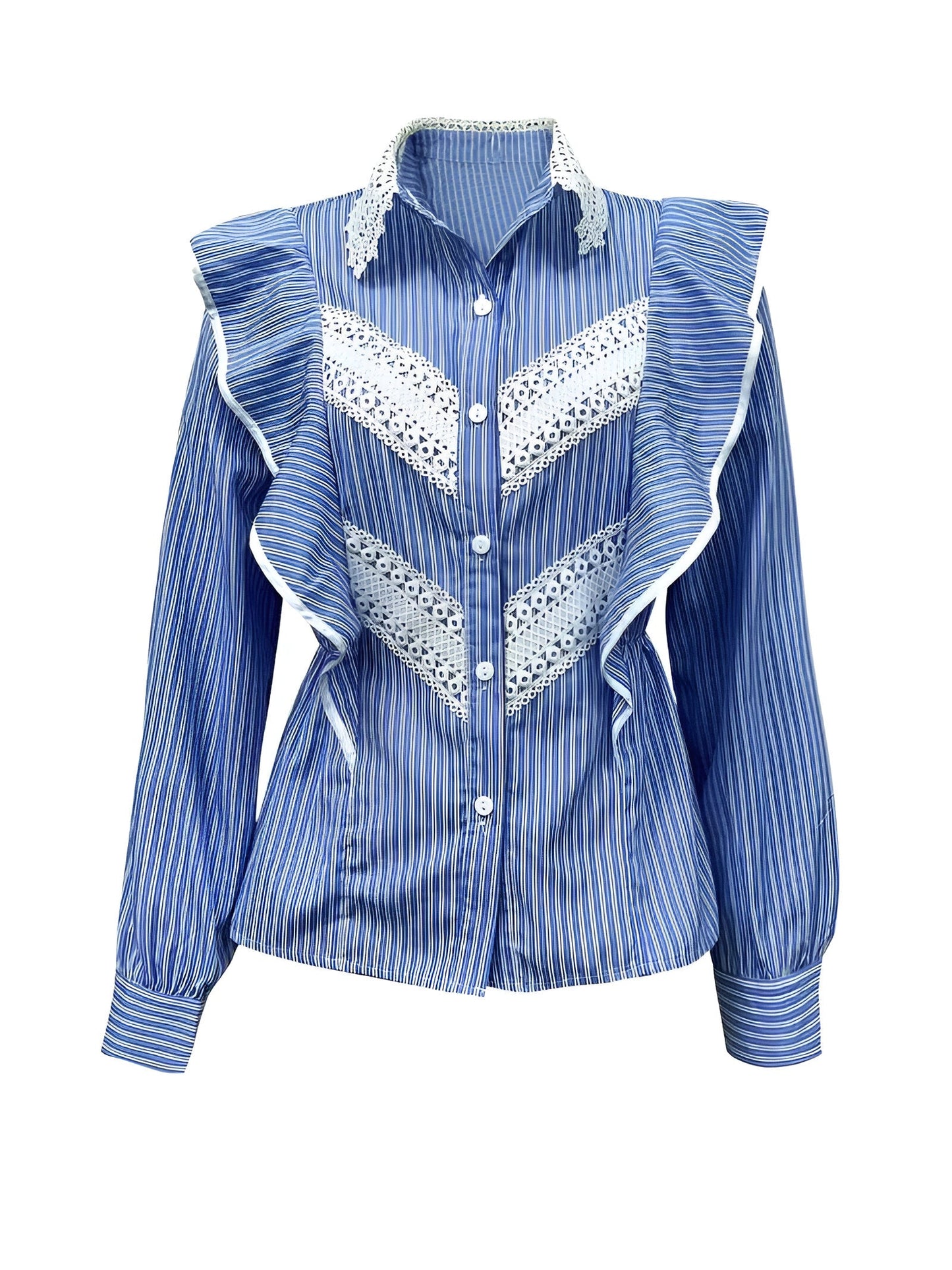 Marleisha | elegant gestreept overhemd met lange mouwen, kant en ruches
