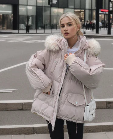 Winterjas met capuchon van imitatiebont - Maxinne