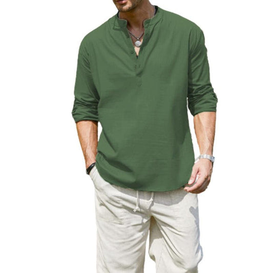 Shirt met lange mouwen en vaste henleykraag voor heren