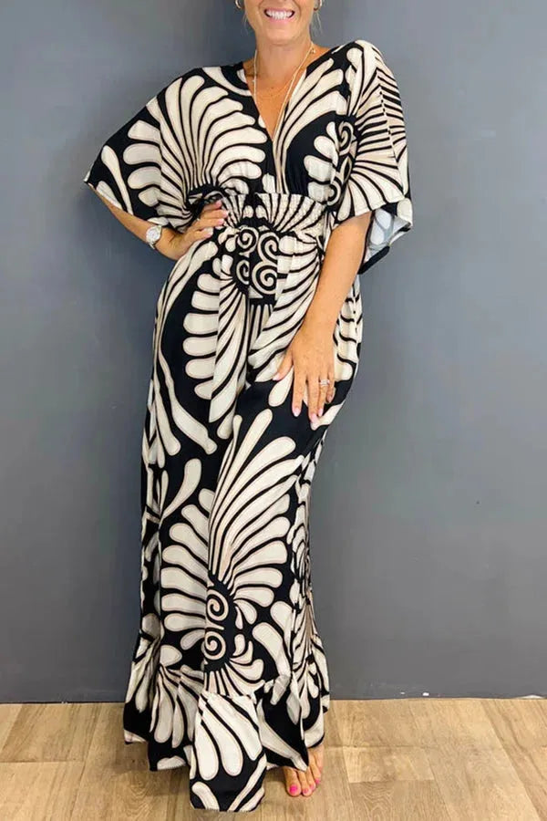 Sara - jumpsuit met volantmouwen en bloemen in vintage