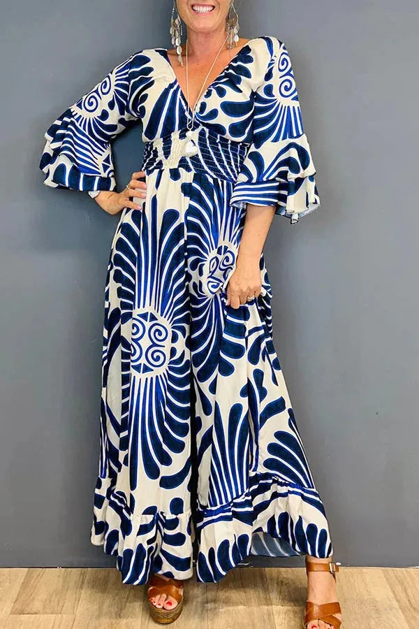 Sara - jumpsuit met volantmouwen en bloemen in vintage