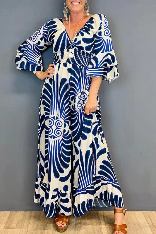 Sara - jumpsuit met volantmouwen en bloemen in vintage