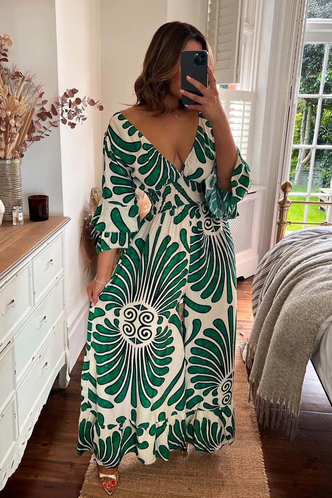 Sara - jumpsuit met volantmouwen en bloemen in vintage