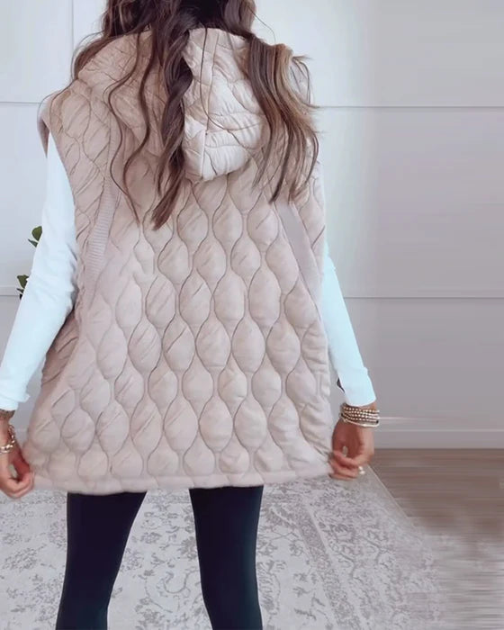 Casual - effen mouwloze jas met ritssluiting en capuchon