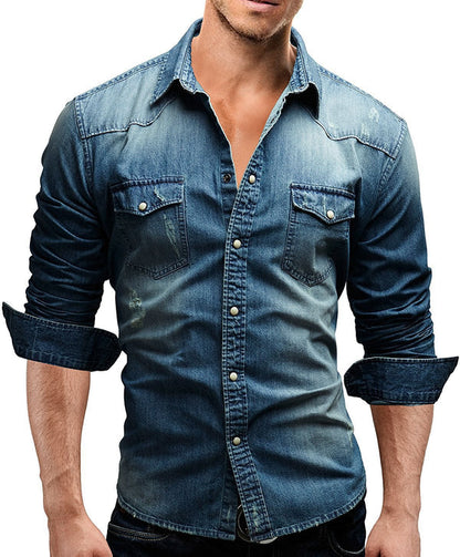 Edward - casual heren denimoverhemd met lange mouwen