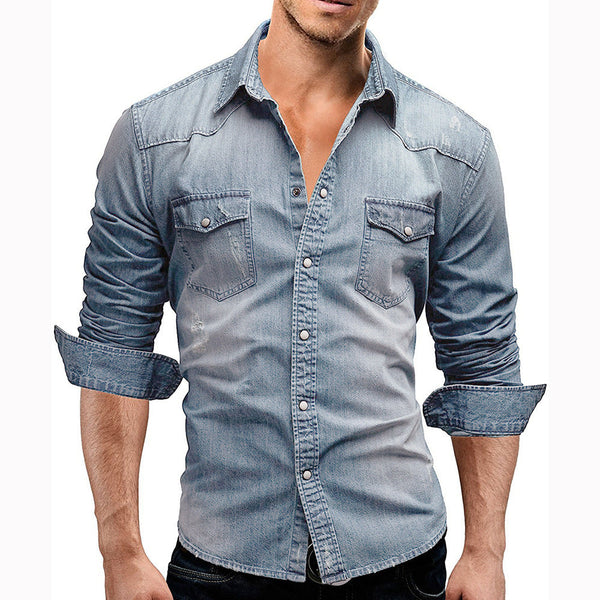 Edward - casual heren denimoverhemd met lange mouwen