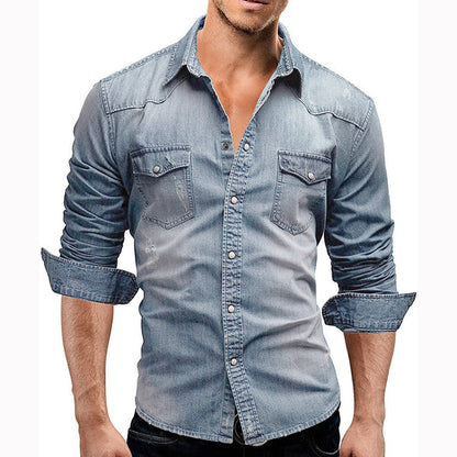 Edward - casual heren denimoverhemd met lange mouwen
