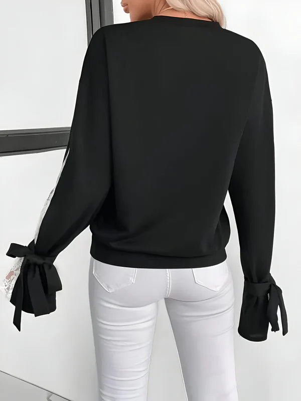 Agatha - elegant sweatshirt met kleurblokken en gebloemde kanten patch voor dames