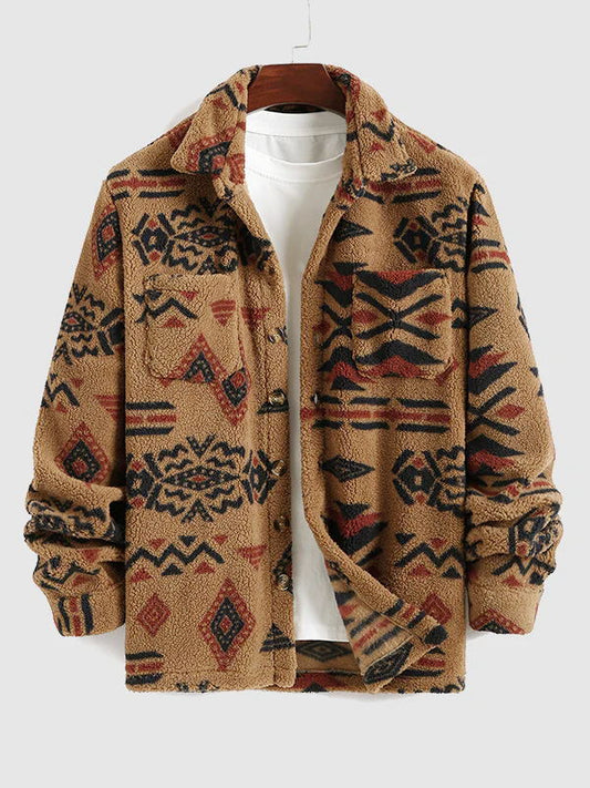 Alec - retro fleece jack met revers in etnische stijl