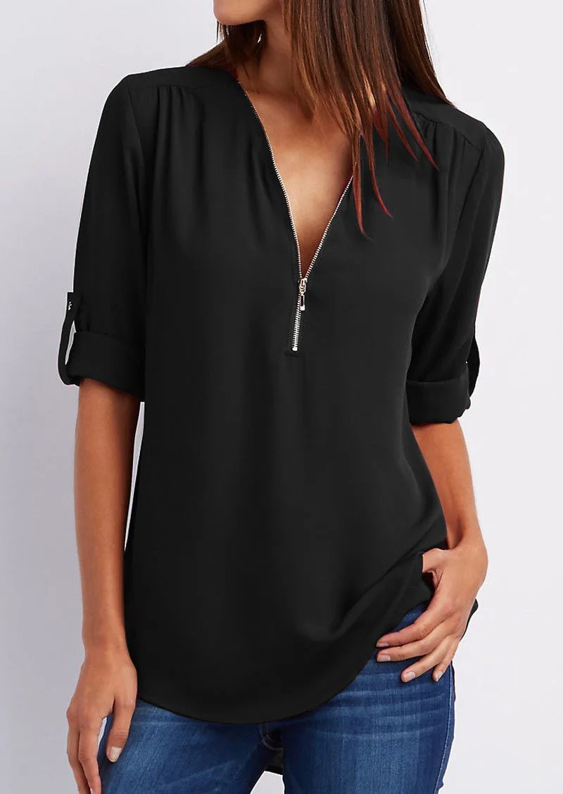 Adeline - chiffon blouse met ritssluiting