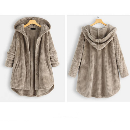 Damesfleece met capuchon en een zachte geweven structuur