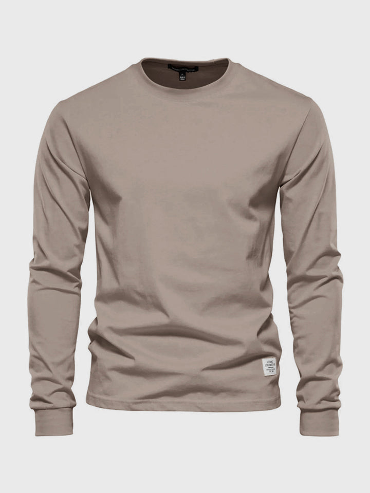 Katoenen herenshirt met lange mouwen en ronde hals