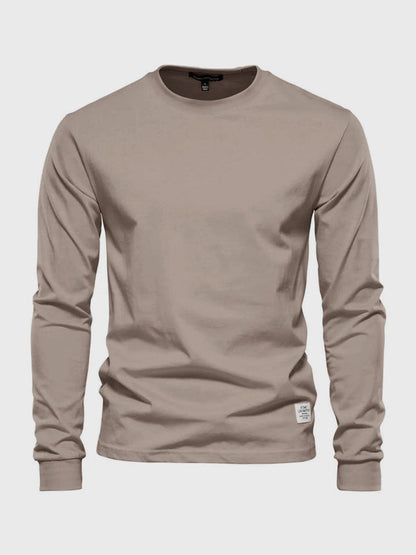 Katoenen herenshirt met lange mouwen en ronde hals