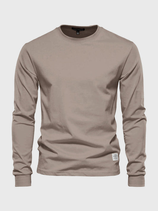 Katoenen herenshirt met lange mouwen en ronde hals