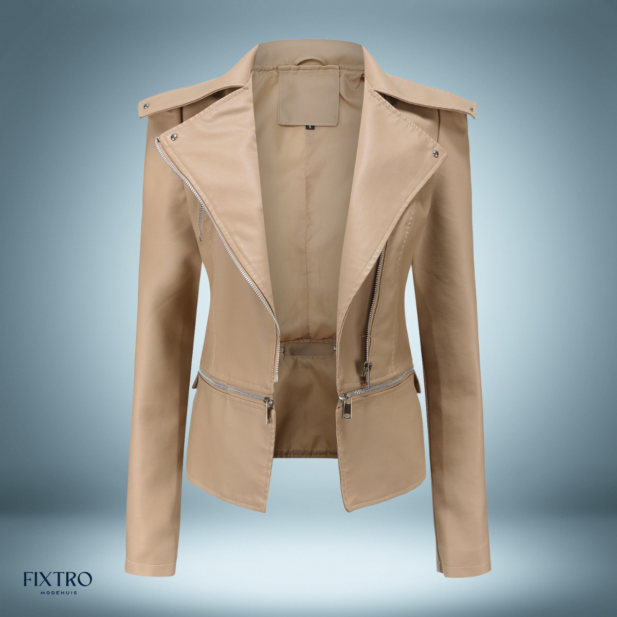 Leren jack- met open kraag