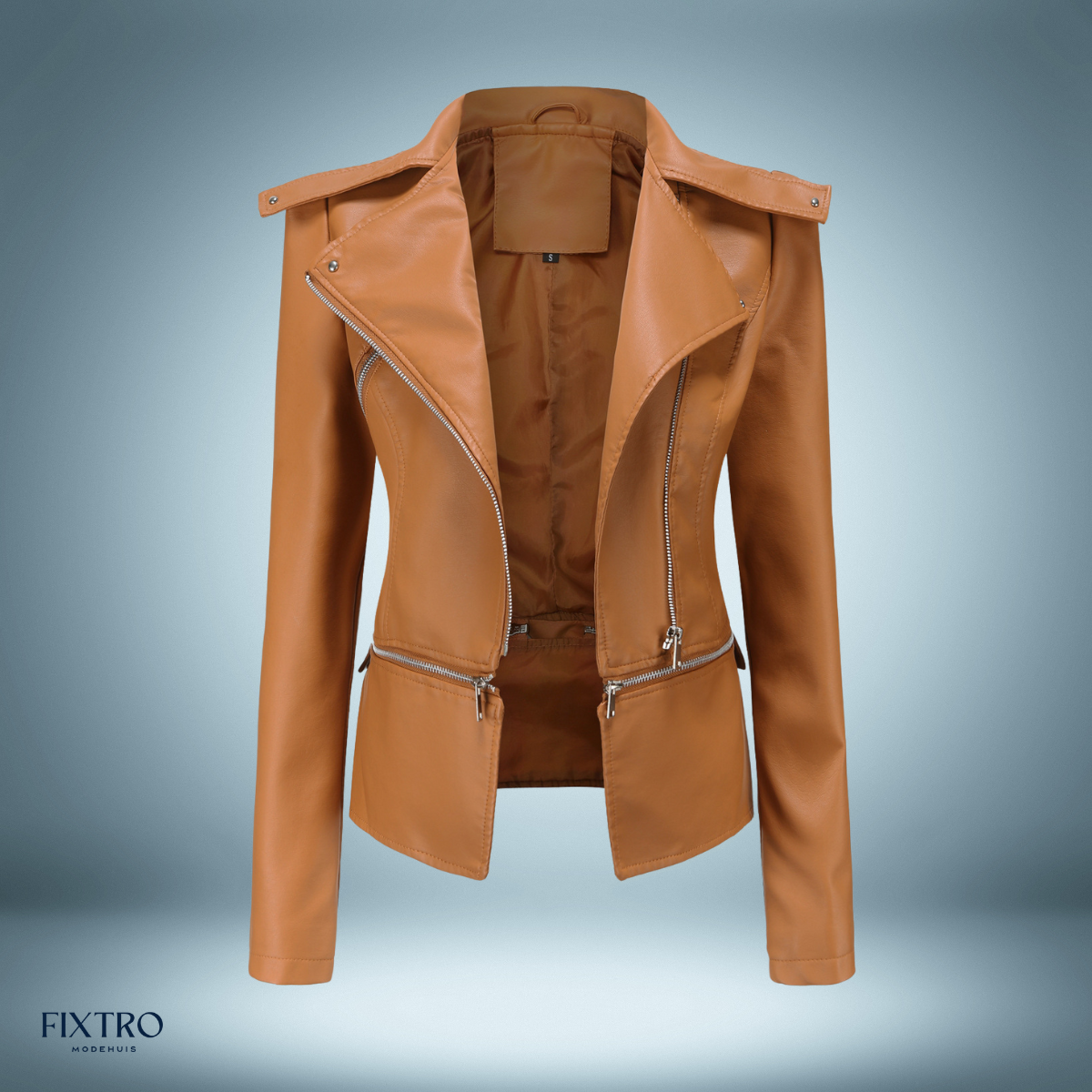 Leren jack- met open kraag