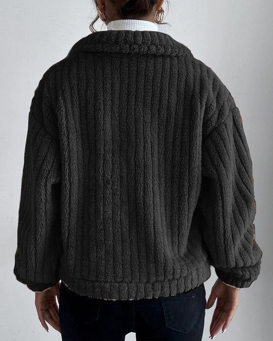 Casual - effen dikke jas met reversknoop en lange mouwen