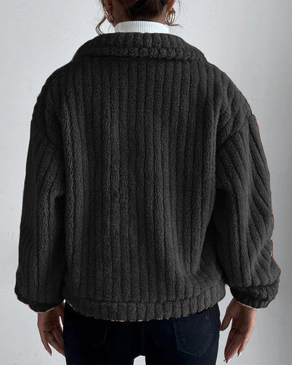 Casual - effen dikke jas met reversknoop en lange mouwen