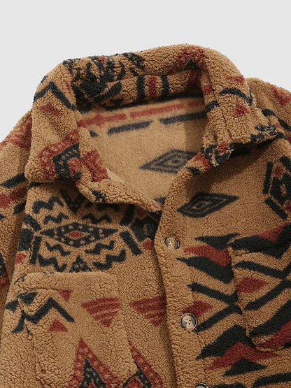 Alec - retro fleece jack met revers in etnische stijl