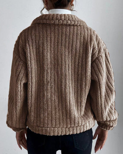 Casual - effen dikke jas met reversknoop en lange mouwen