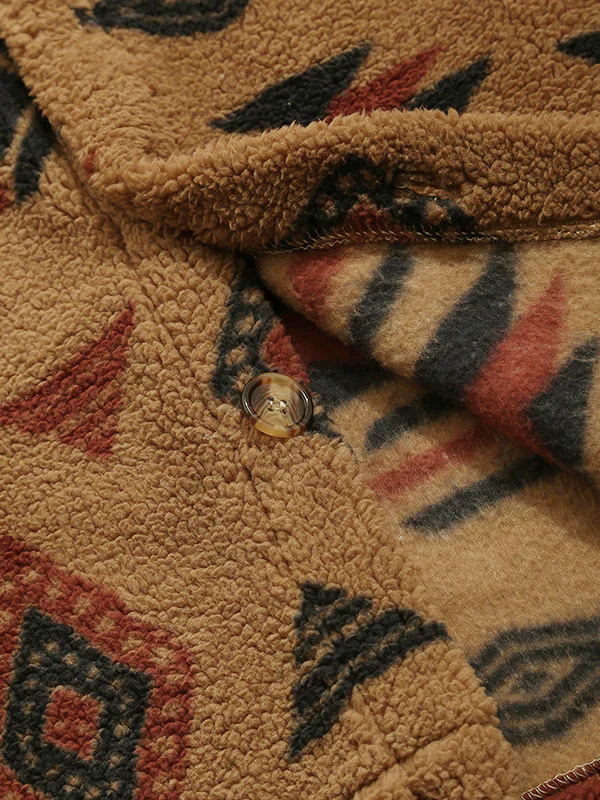 Alec - retro fleece jack met revers in etnische stijl