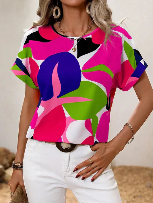 Alberta - bedrukte blouse met korte mouwen