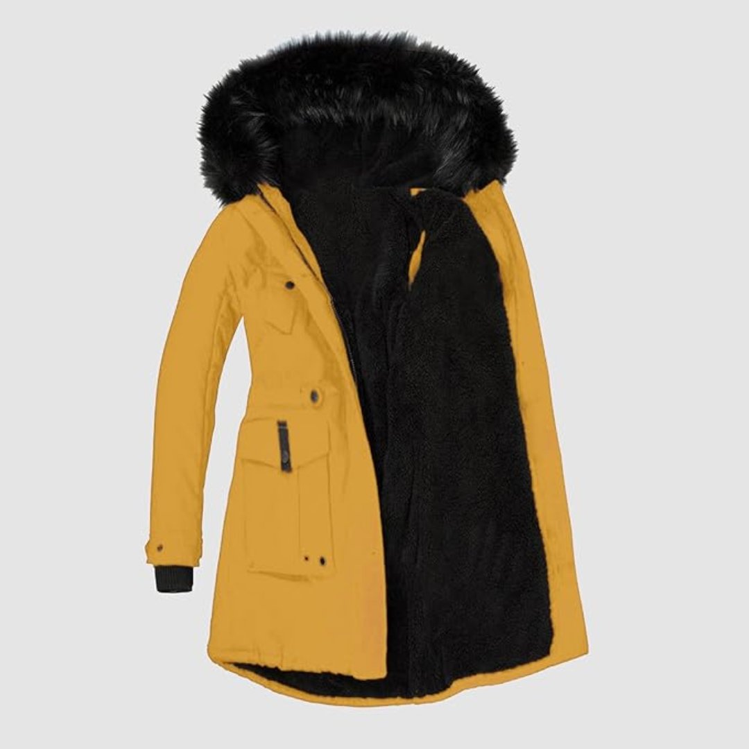 Stijlvolle - parka voor dames met zwart imitatiebont