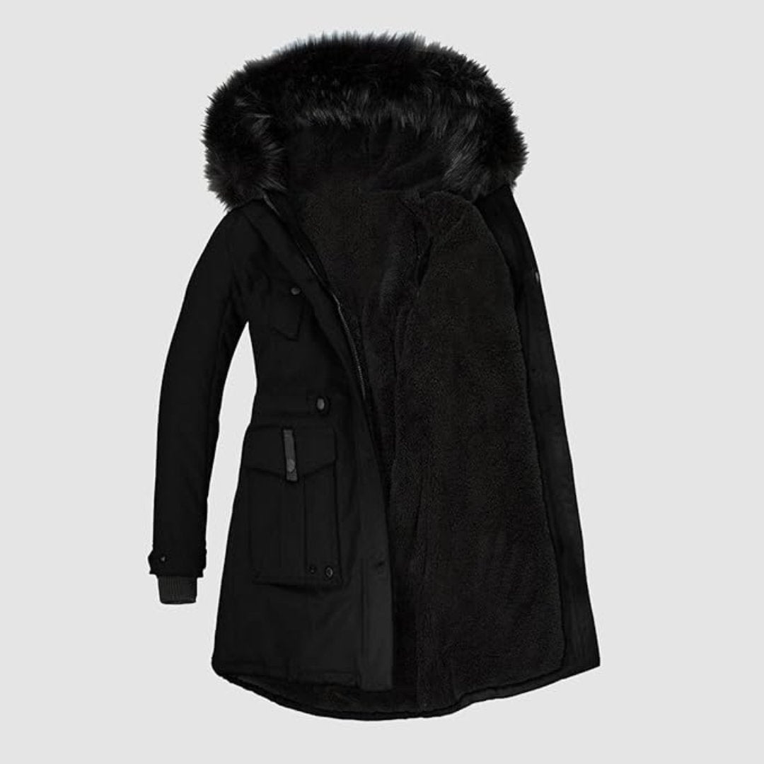 Stijlvolle - parka voor dames met zwart imitatiebont