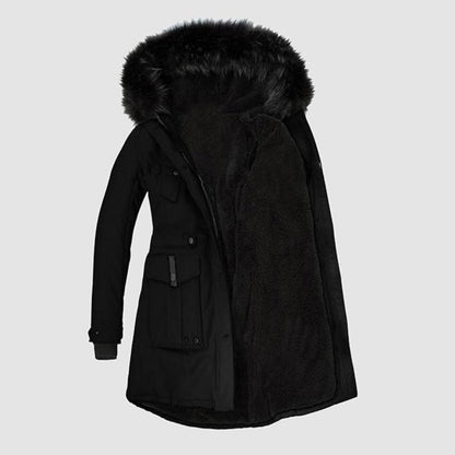 Stijlvolle - parka voor dames met zwart imitatiebont