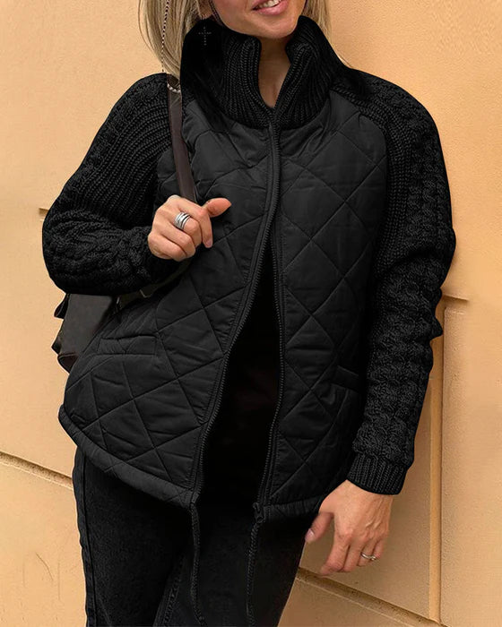 Effenkleurige - jas met ritssluiting en hoge kraag