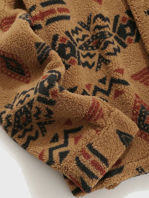 Alec - retro fleece jack met revers in etnische stijl