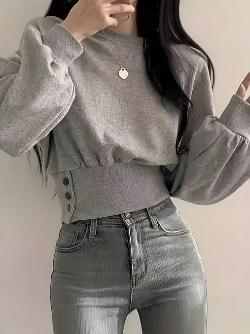 Letia | casual luxe: elegant T-shirt in effen kleur met knoopdetail