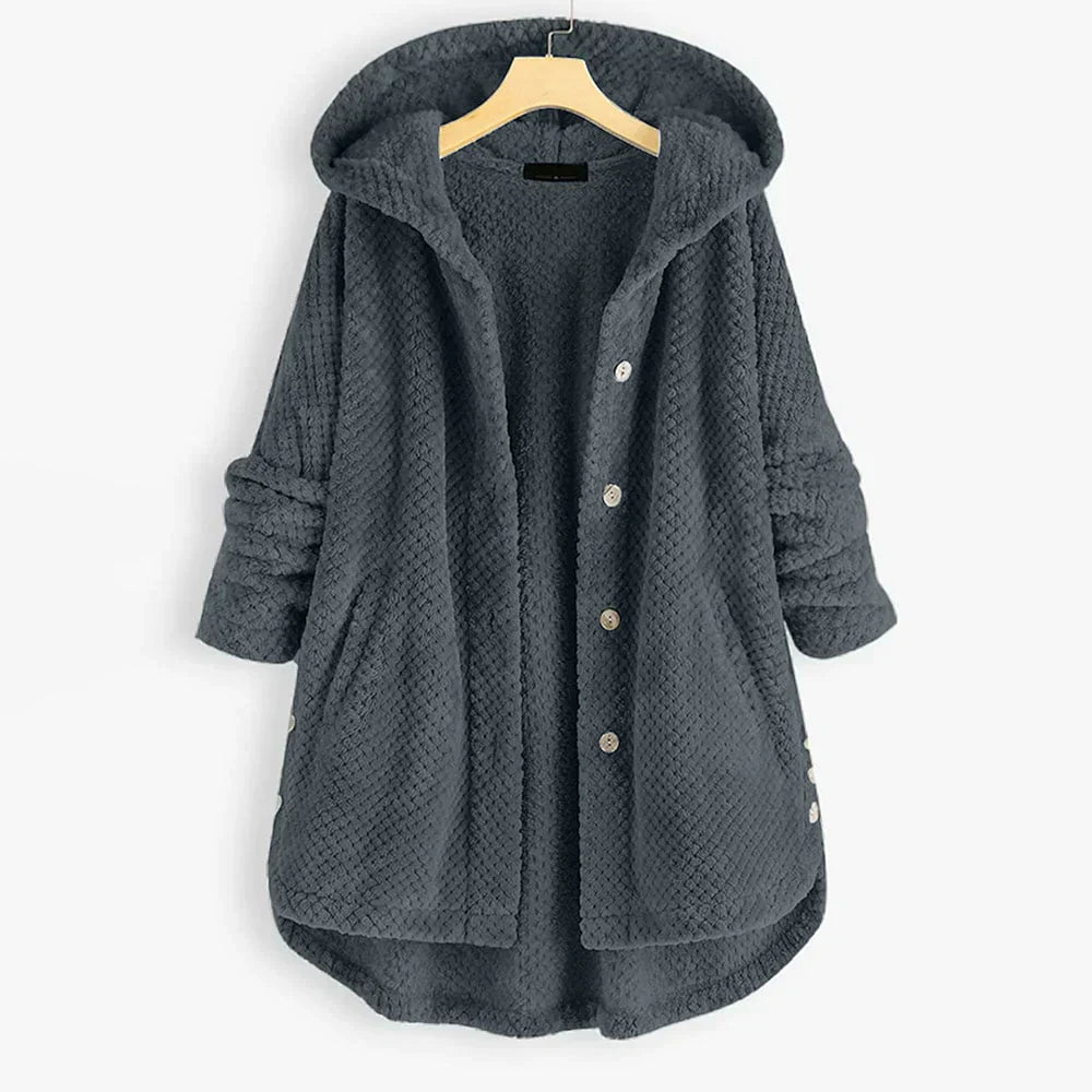 Damesfleece met capuchon en een zachte geweven structuur