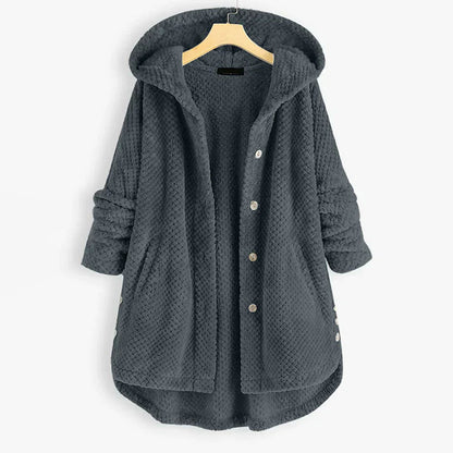 Damesfleece met capuchon en een zachte geweven structuur