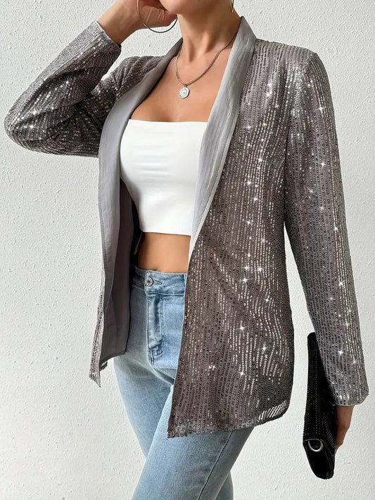 Grijze blazer met glanzende pailletten | Aerys