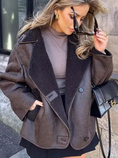 Oversized leren damesjas met bont