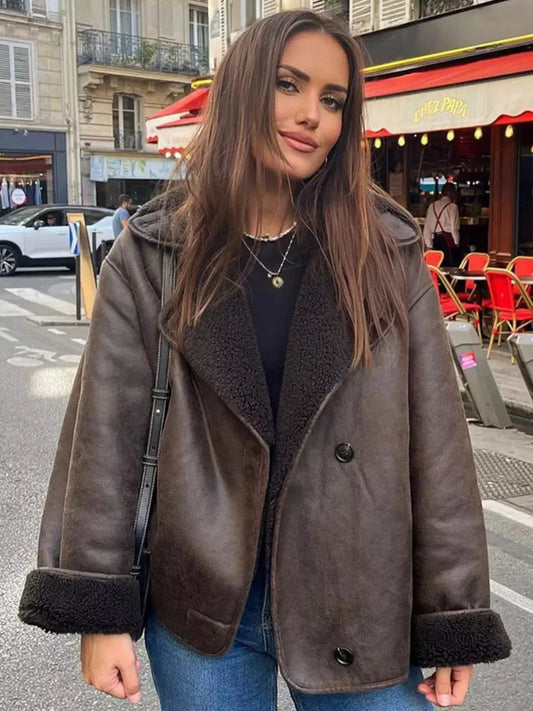 Oversized leren damesjas met bont