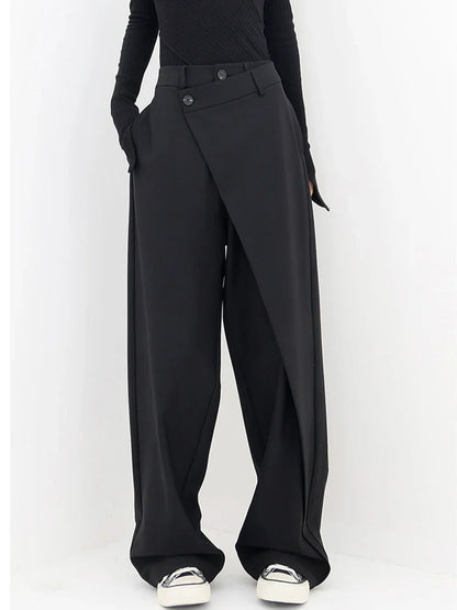 Leja - gelaagde broek met wijde pijpen en knopen voor dames